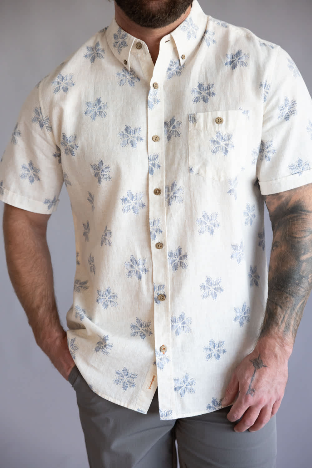 Weatherproof Vintage Cotton Linen Pattern Button Down Shirt for Men in Infinity Blue | S2684299GK-INFINITYBLUE - Image 2