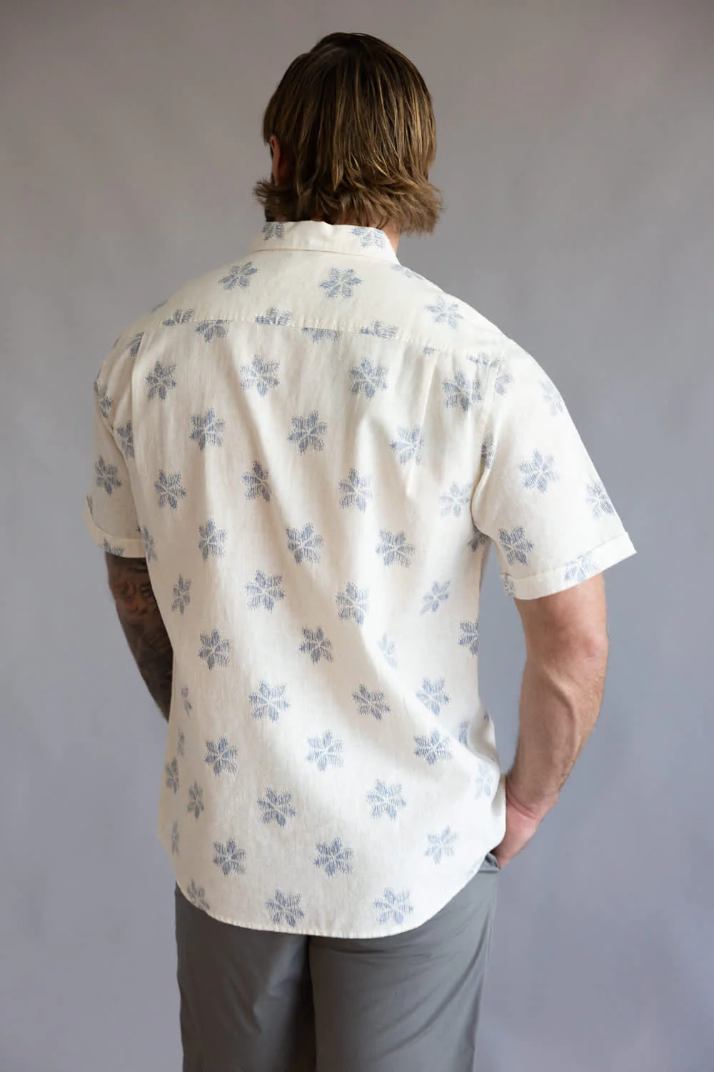 Weatherproof Vintage Cotton Linen Pattern Button Down Shirt for Men in Infinity Blue | S2684299GK-INFINITYBLUE - Image 3
