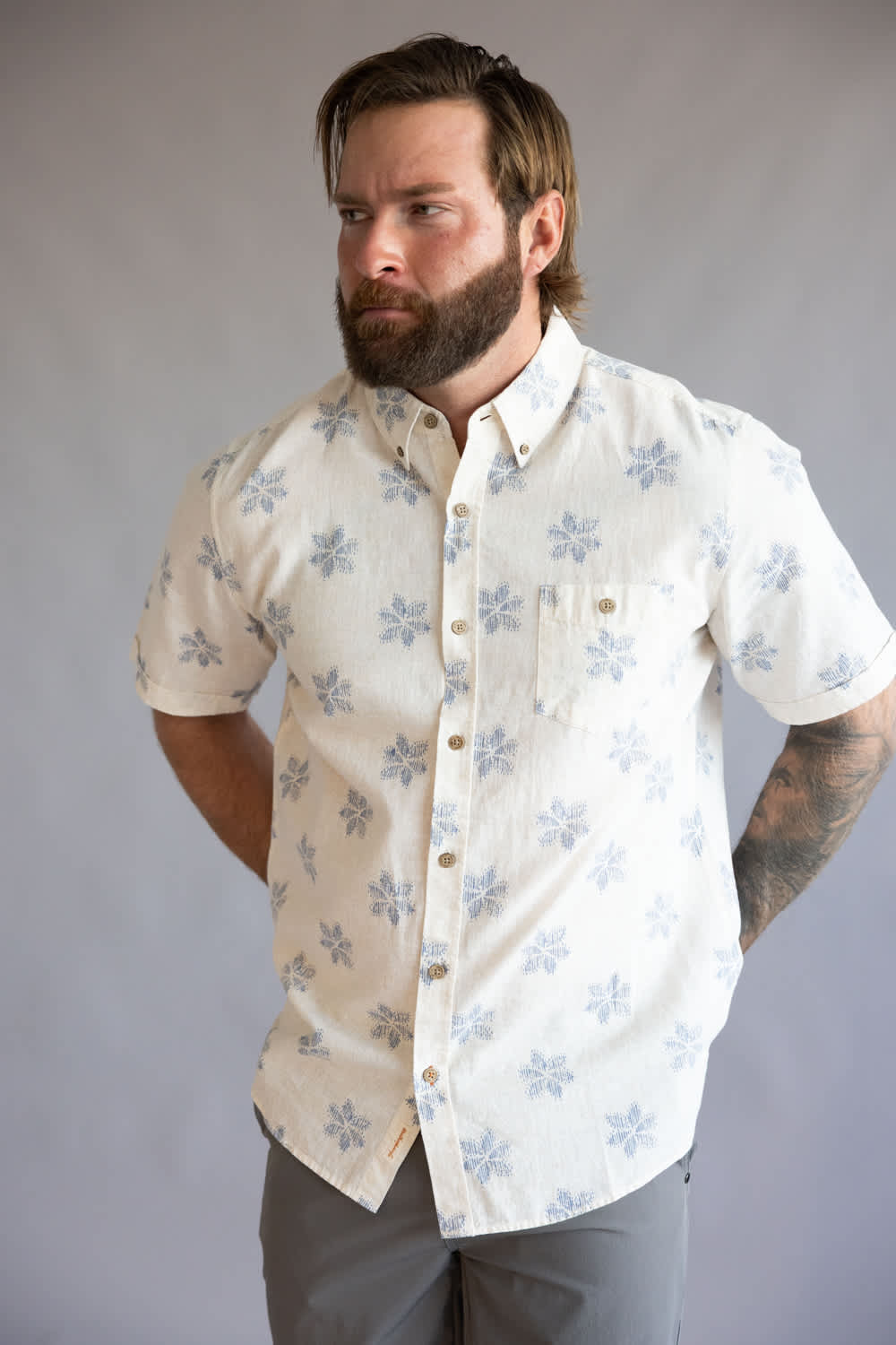 Weatherproof Vintage Cotton Linen Pattern Button Down Shirt for Men in Infinity Blue | S2684299GK-INFINITYBLUE - Image 4