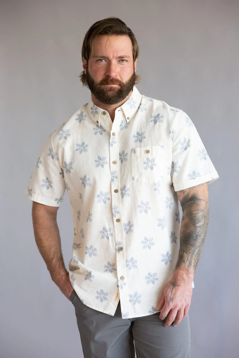 Weatherproof Vintage Cotton Linen Pattern Button Down Shirt for Men in Infinity Blue | S2684299GK-INFINITYBLUE - Image 5