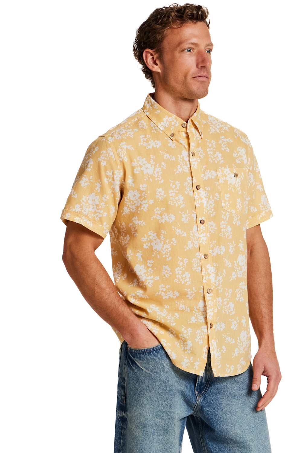 Weatherproof Vintage Cotton Linen Pattern Button Down Shirt for Men in Misted Yellow | S2684299GK-MISTEDYELLOW - Image 3