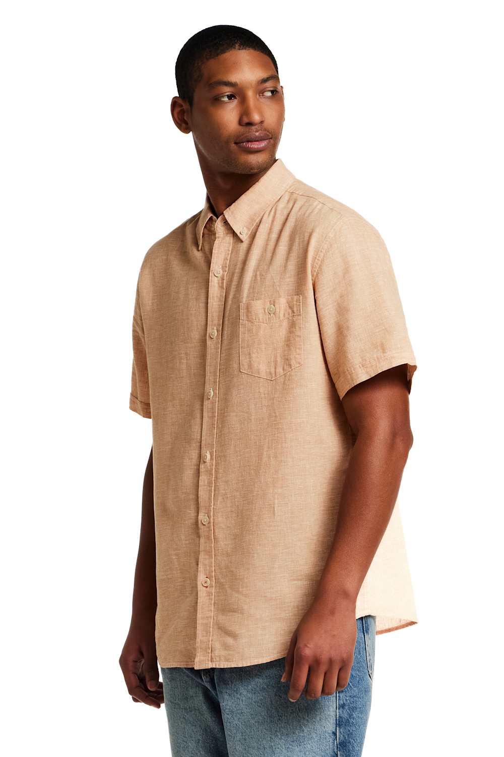 Weatherproof Vintage Cotton Linen Solid Button Down Shirt for Men in Sunrise | S264612GK-SUNRISE - Image 2