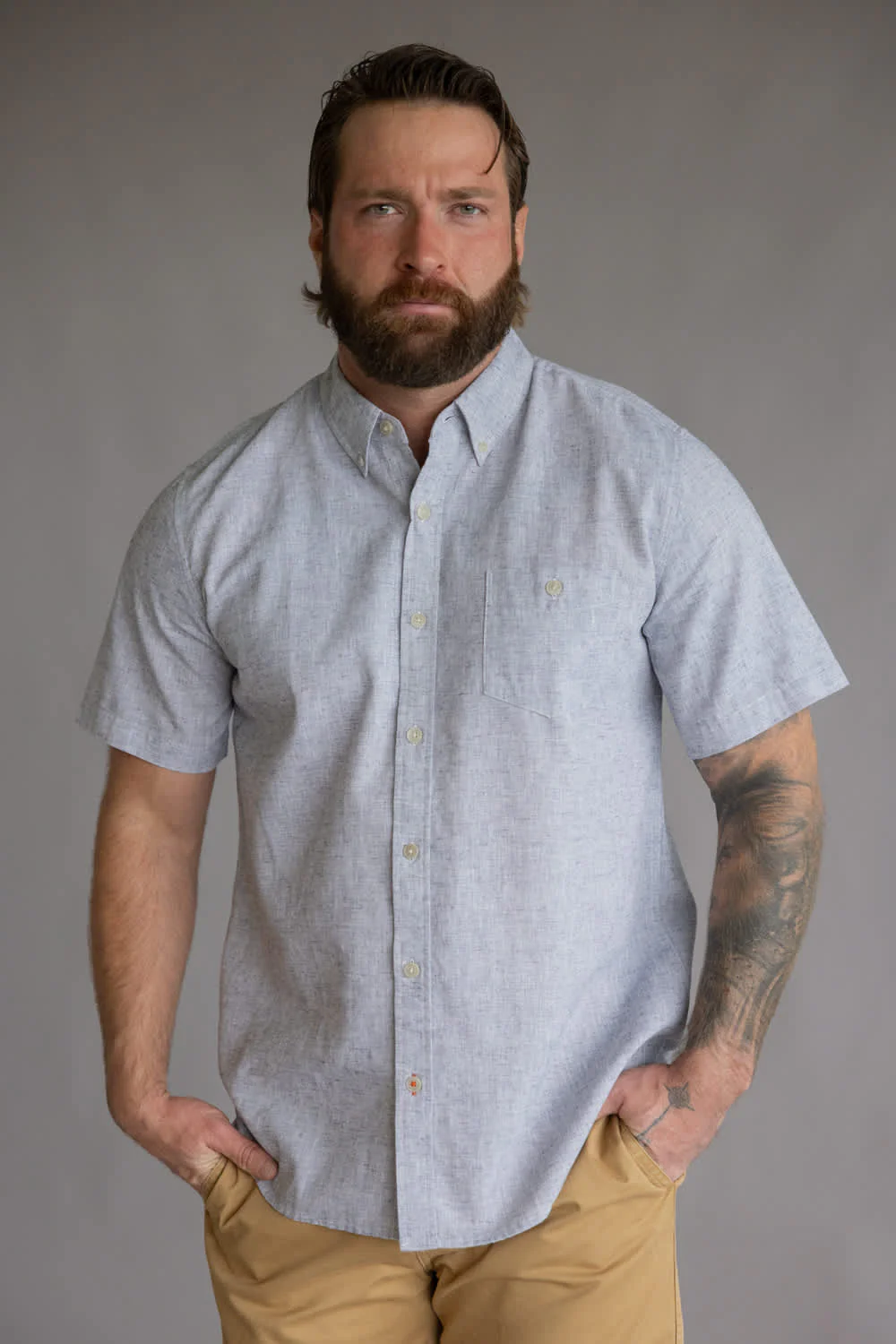 Weatherproof Vintage Cotton Linen Solid Button Up Shirt for Men - Image 3