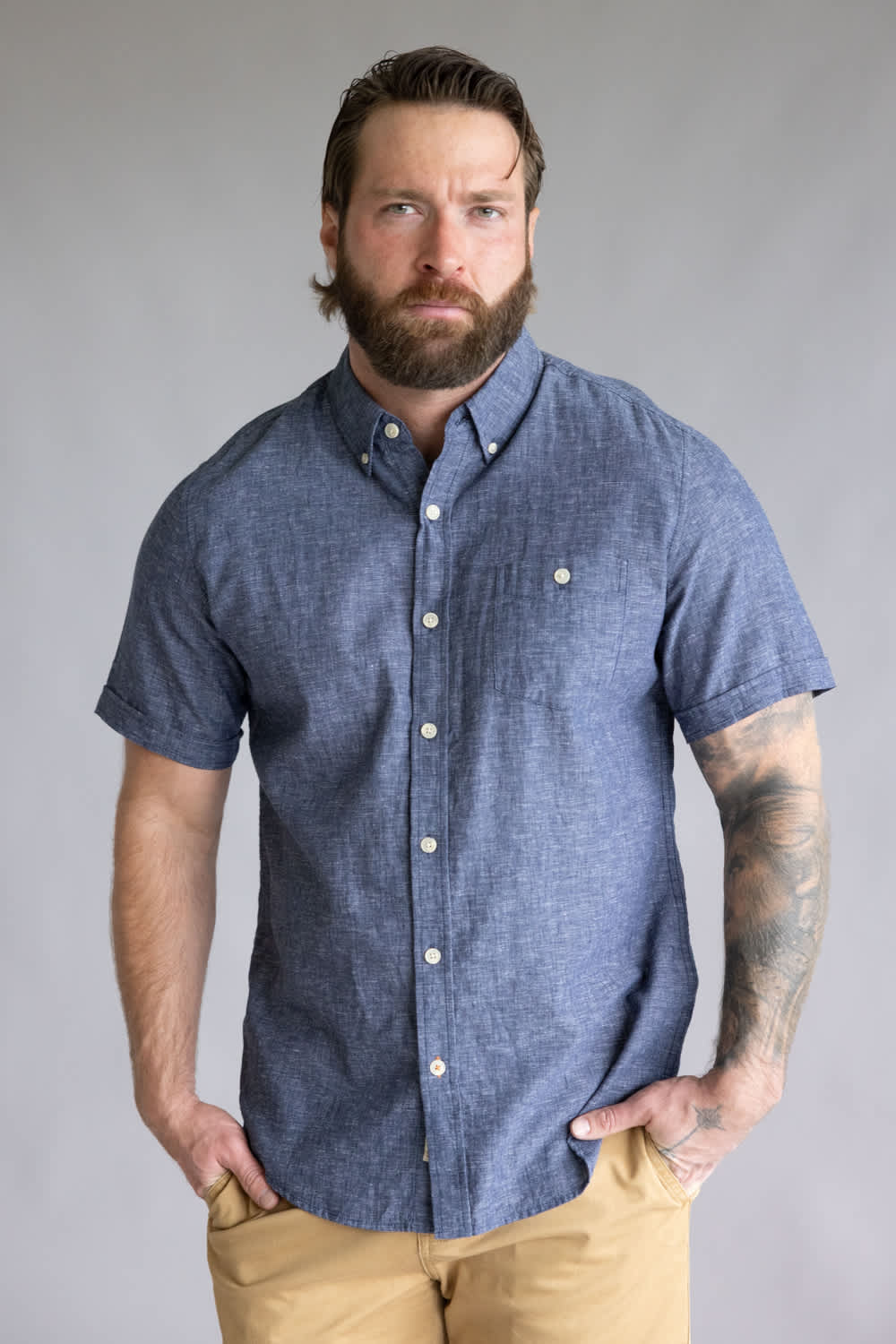 Weatherproof Vintage Cotton Linen Solid Button Up Shirt for Men - Image 4
