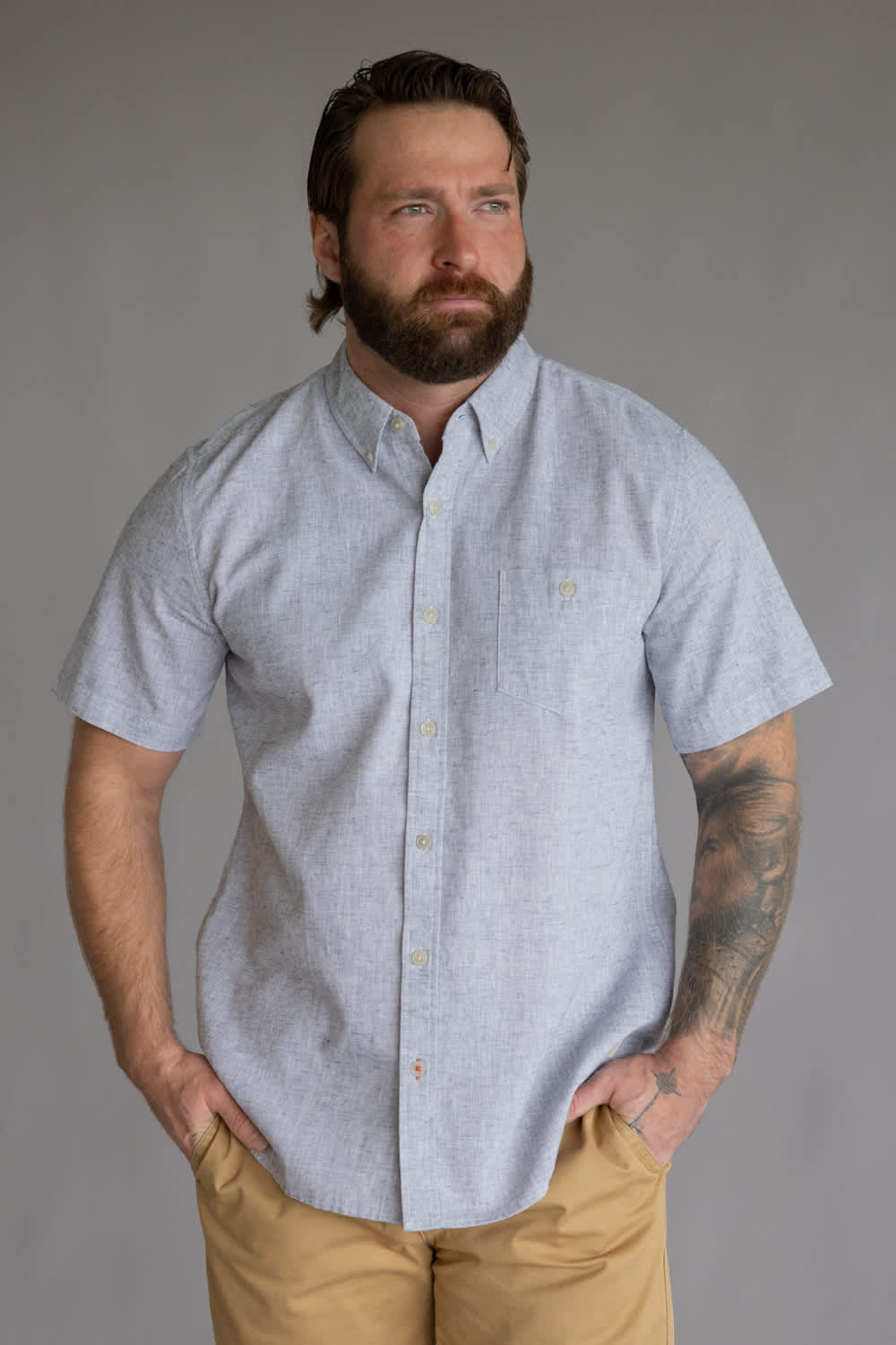 Weatherproof Vintage Cotton Linen Solid Button Up Shirt for Men in Maritime Blue | S264612GK-MARITIME BLUE - Image 4