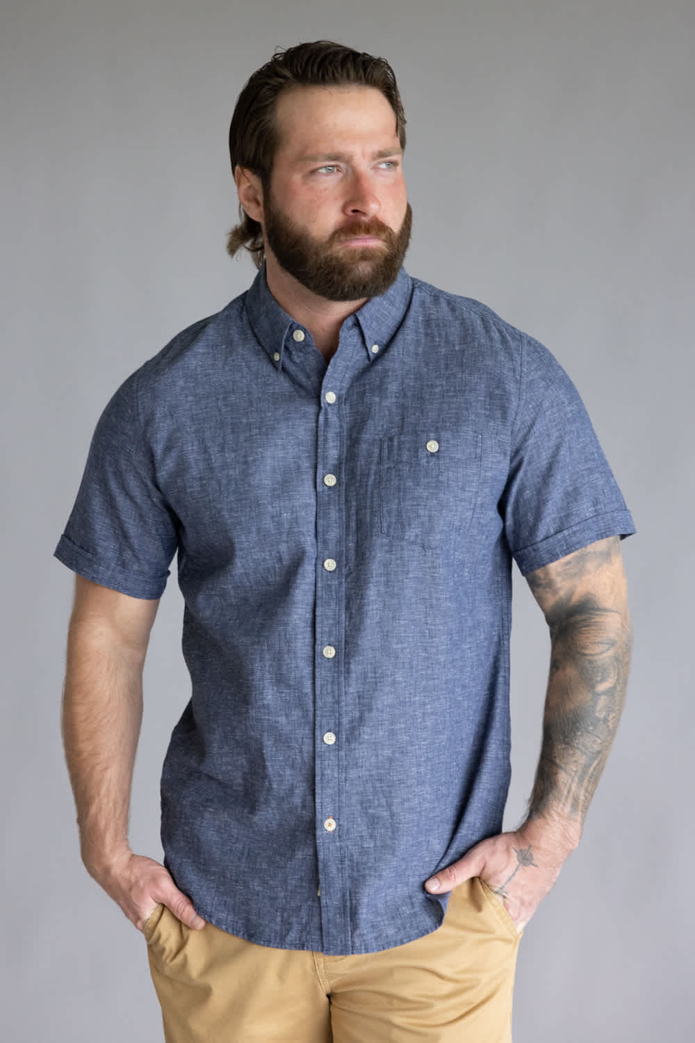 Weatherproof Vintage Cotton Linen Solid Button Down Shirt for Men in Naval Academy | S264612GK-NAVALACADEMY - Image 2