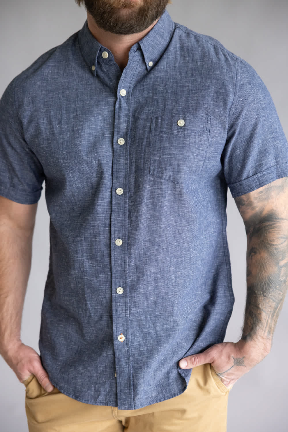 Weatherproof Vintage Cotton Linen Solid Button Down Shirt for Men in Naval Academy | S264612GK-NAVALACADEMY - Image 3