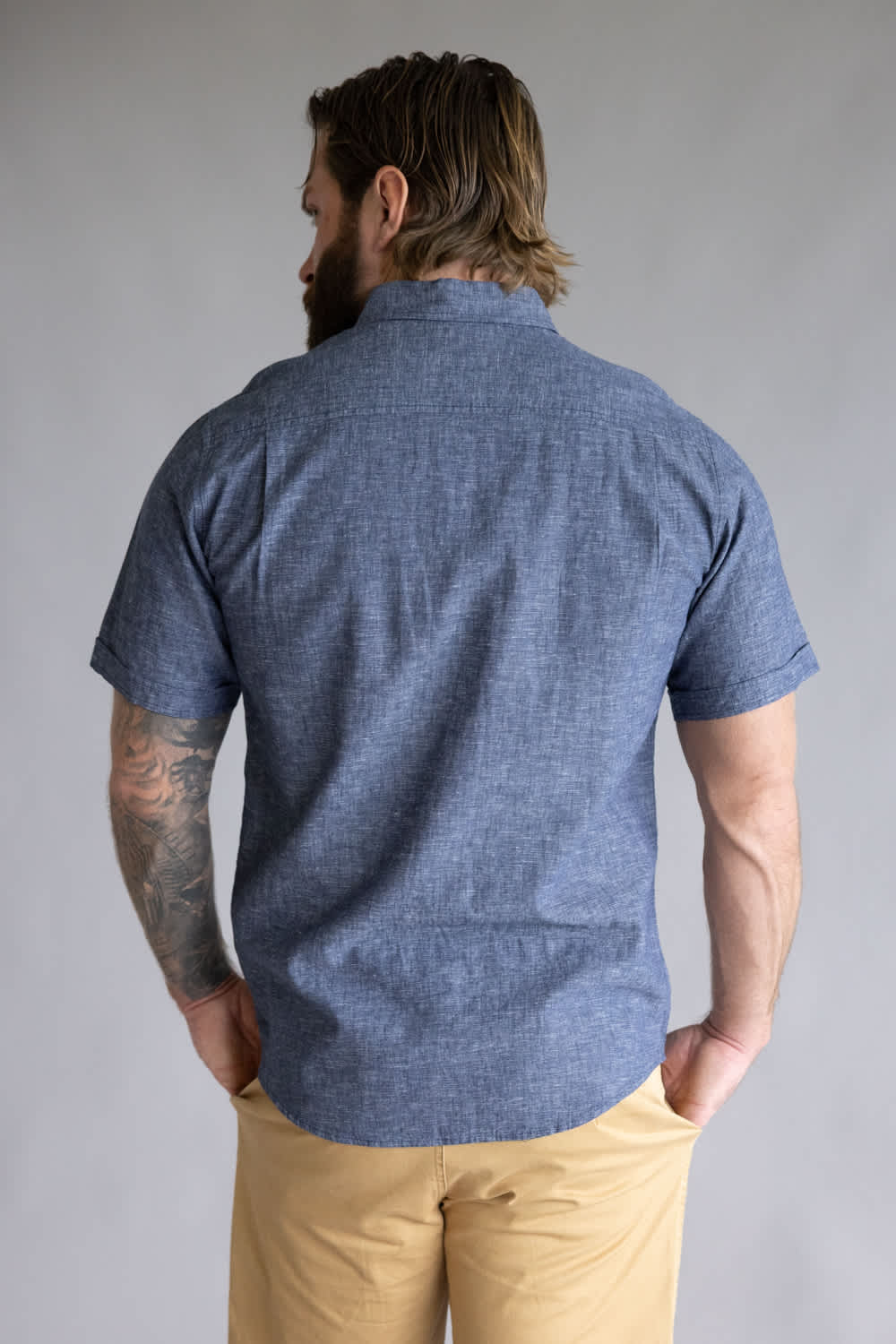Weatherproof Vintage Cotton Linen Solid Button Down Shirt for Men in Naval Academy | S264612GK-NAVALACADEMY - Image 5