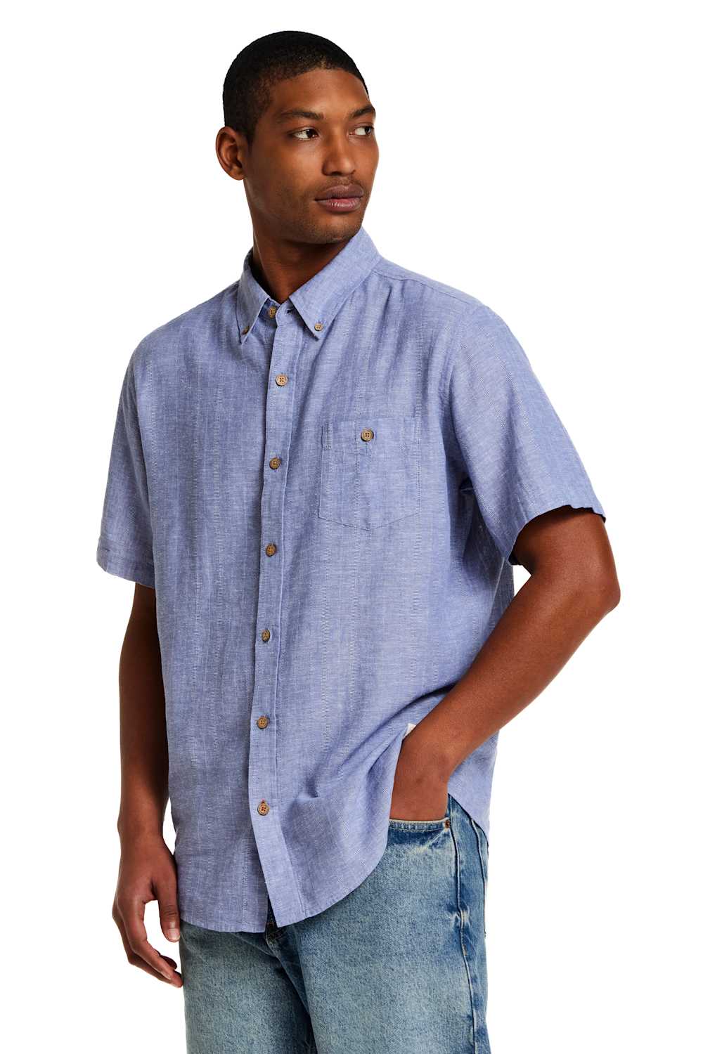 Weatherproof Vintage Cotton Linen Stripe Button Down Shirt for Men in Infinity Blue | S2684463GK-INFINITYBLUE - Image 3