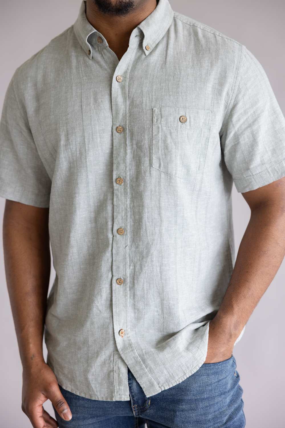Weatherproof Vintage Cotton Linen Stripe Button Down Shirt for Men in Seagrass | S2684463GK-SEAGRASS - Image 2