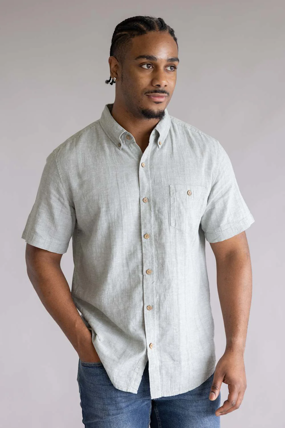 Weatherproof Vintage Cotton Linen Stripe Button Down Shirt for Men in Seagrass | S2684463GK-SEAGRASS - Image 5