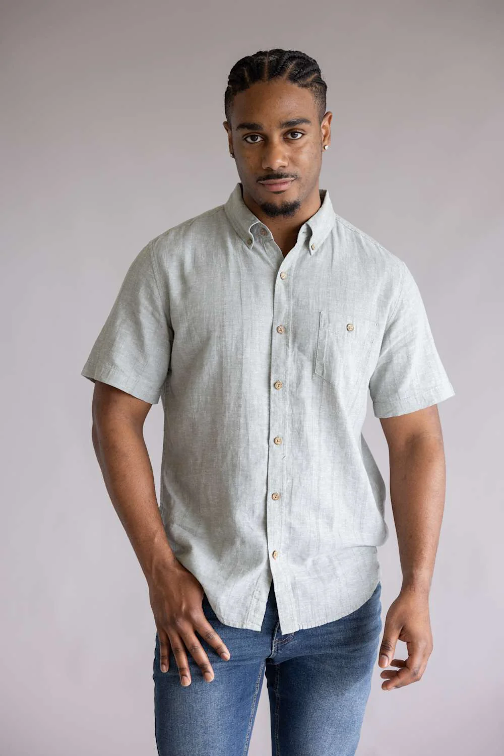 Weatherproof Vintage Cotton Linen Striped Button Down Shirt for Men - Image 2