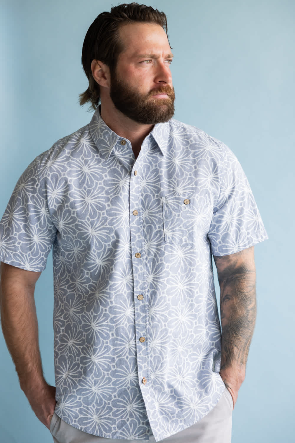Weatherproof Vintage Cotton Pattern Button Up Shirt for Men in Infinity Blue | S2684578GK-INFINITYBLUE - Image 2