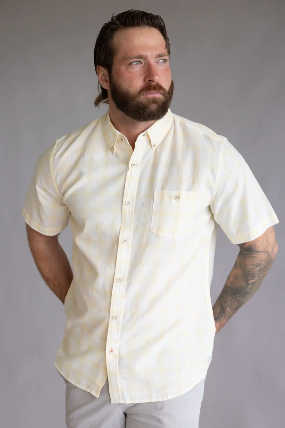 Weatherproof Vintage Cotton Plaid Button Down for Men in Lemon Gelato | S2684619GK-LEMONGELATO - Image 4