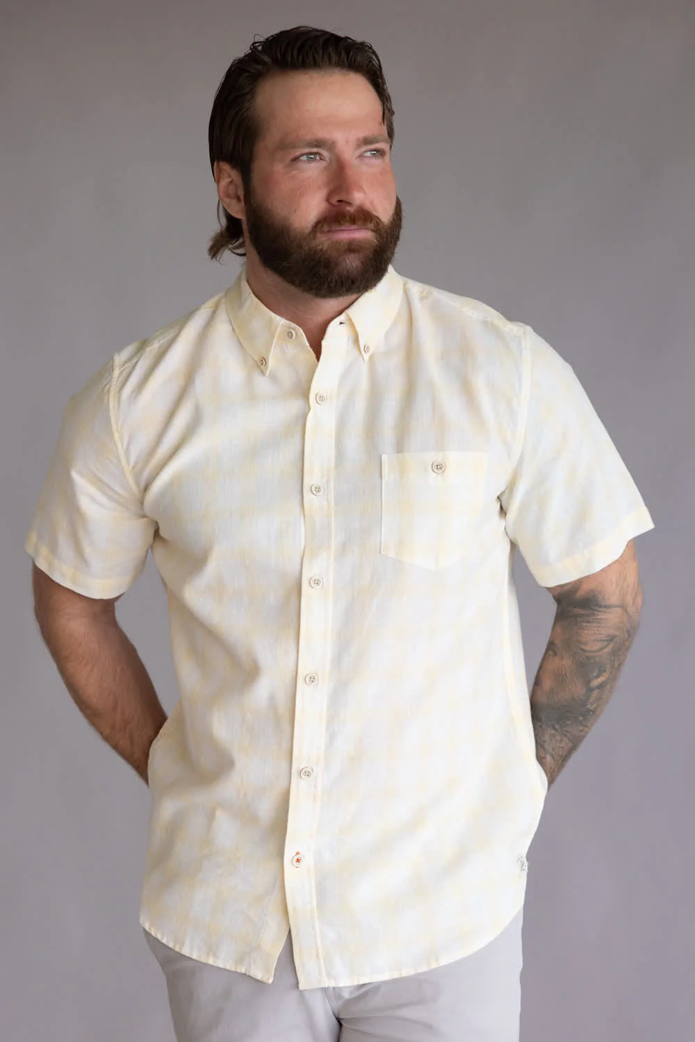 Weatherproof Vintage Cotton Plaid Button Down for Men in Lemon Gelato | S2684619GK-LEMONGELATO - Image 5