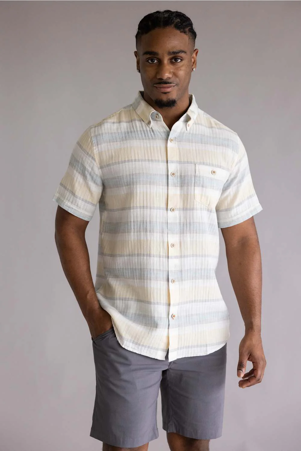 Weatherproof Vintage Cotton Stripe Pattern Button Down Shirt for Men in Golden Haze | S2684594GK-GOLDENHAZE - Image 4