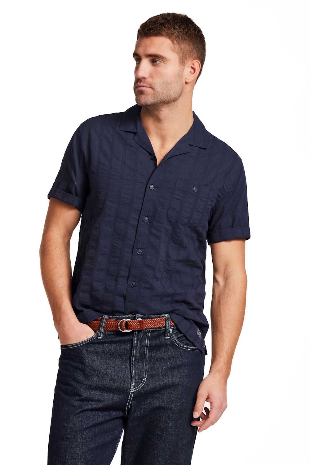 Weatherproof Vintage Dobby Seersucker Shirt for Men in Navy | S2684679GK-MARITIMEBLUE - Image 2