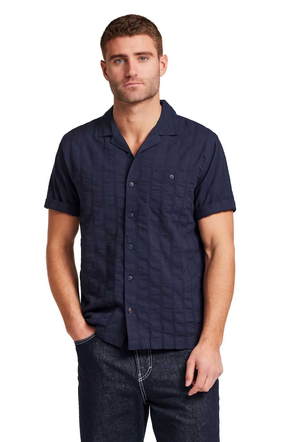 Weatherproof Vintage Dobby Seersucker Shirt for Men in Navy | S2684679GK-MARITIMEBLUE - Image 3