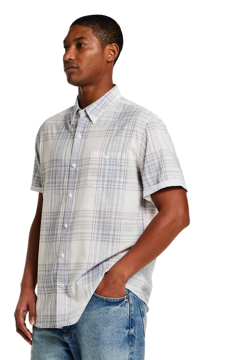 Weatherproof Vintage EOE Cotton Plaid Button Down for Men in White  | S2684281GK-WHISPER WHITE - Image 3