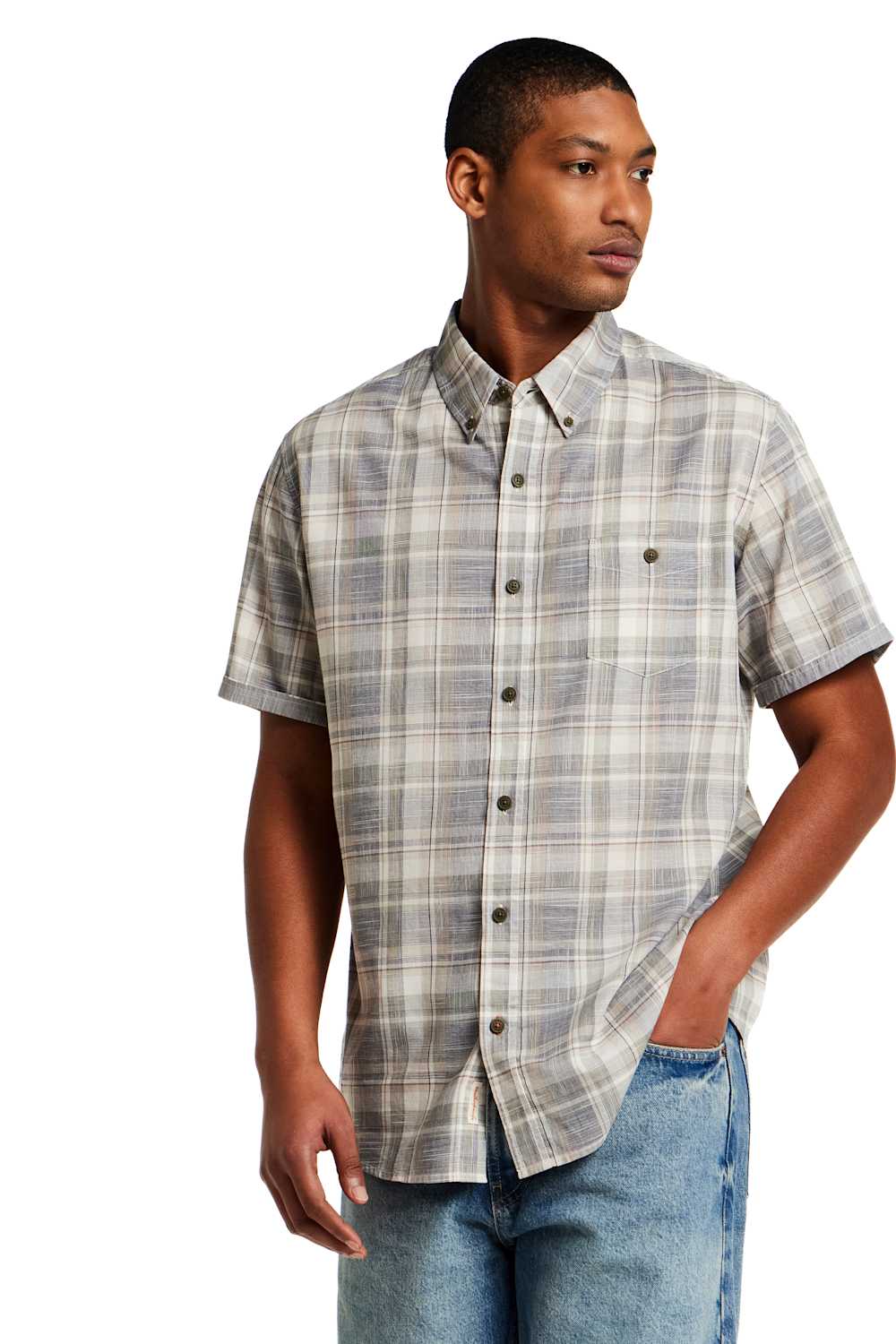 Weatherproof Vintage EOE Cotton Plaid Button Down Shirt for Men - Image 2