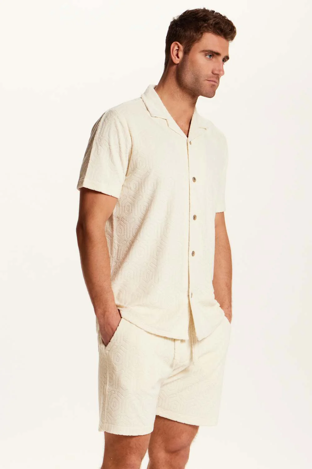Weatherproof Vintage Geometric Camp Button Up Shirt for Men in Stone | S2622086GK-STONE - Image 4