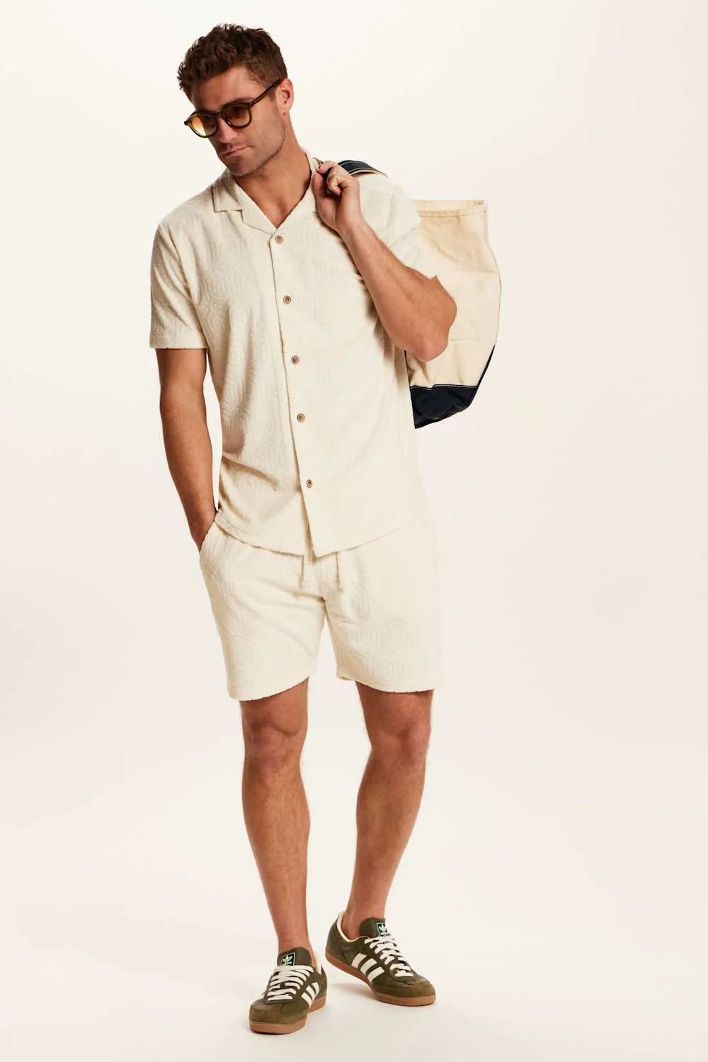 Weatherproof Vintage Geometric Camp Button Up Shirt for Men in Stone | S2622086GK-STONE - Image 3