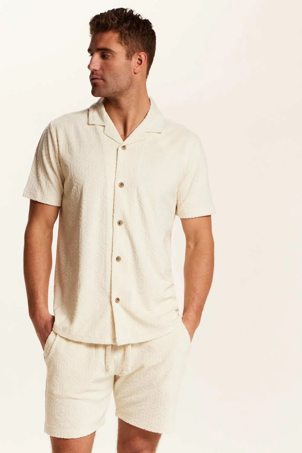 Weatherproof Vintage Geometric Camp Button Up Shirt for Men in Stone | S2622086GK-STONE - Image 2