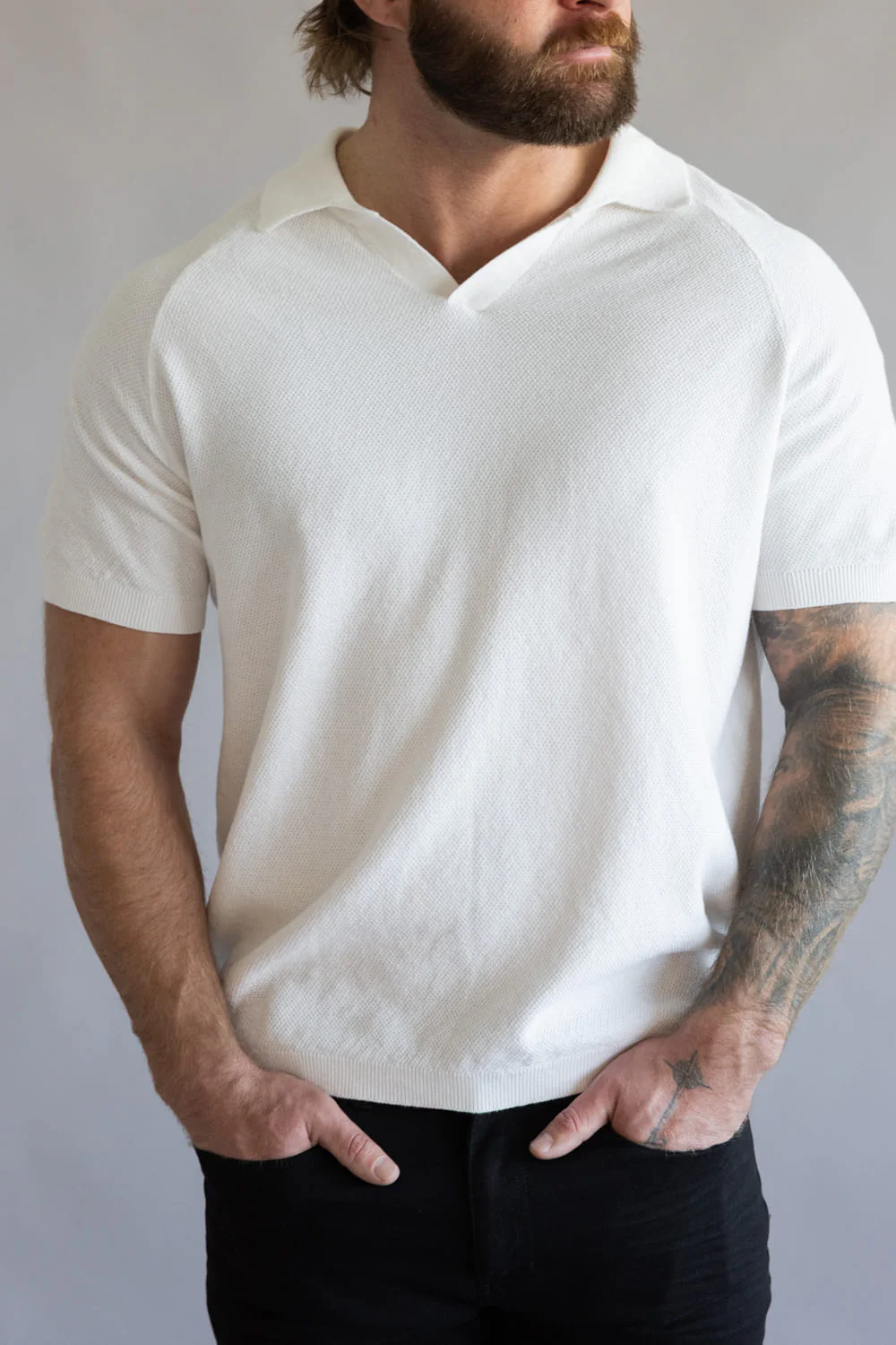 Weatherproof Vintage Johnny Collar Polo Sweater Shirt for Men in Bleached White | S2640532GK-BLEACHEDWHT - Image 2
