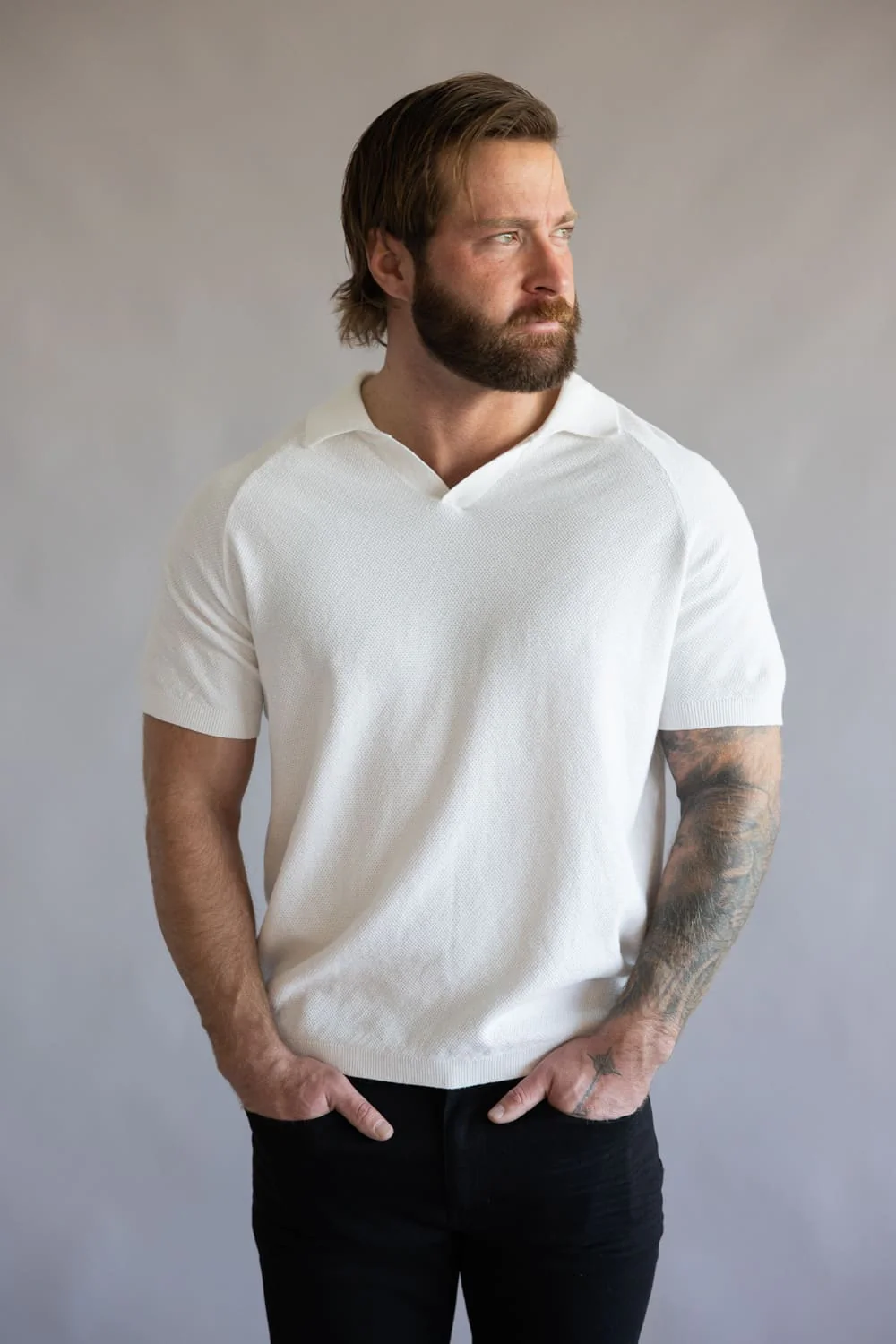 Weatherproof Vintage Johnny Collar Polo Sweater Shirt for Men in Bleached White | S2640532GK-BLEACHEDWHT - Image 3