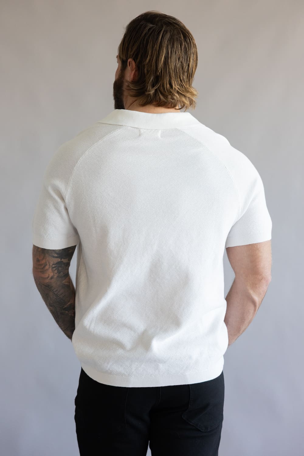 Weatherproof Vintage Johnny Collar Polo Sweater Shirt for Men in Bleached White | S2640532GK-BLEACHEDWHT - Image 4