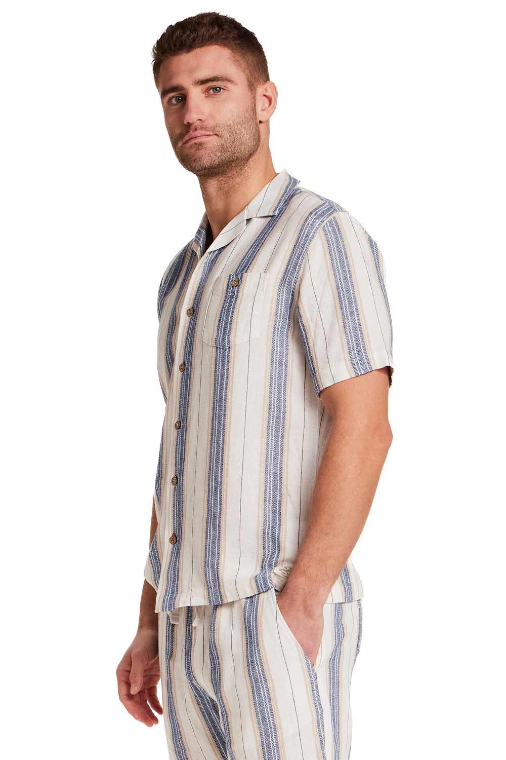 Weatherproof Vintage Linen Camp Shirt for Men in Blue Stripe | S2622125GK-BLUESTRIPE - Image 2