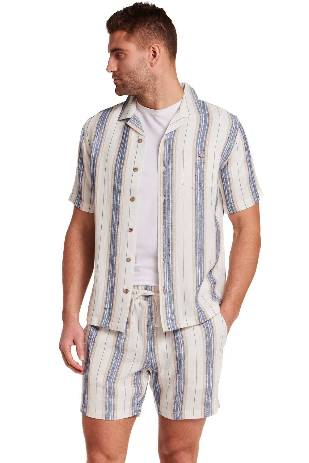 Weatherproof Vintage Linen Camp Shirt for Men in Blue Stripe | S2622125GK-BLUESTRIPE - Image 3