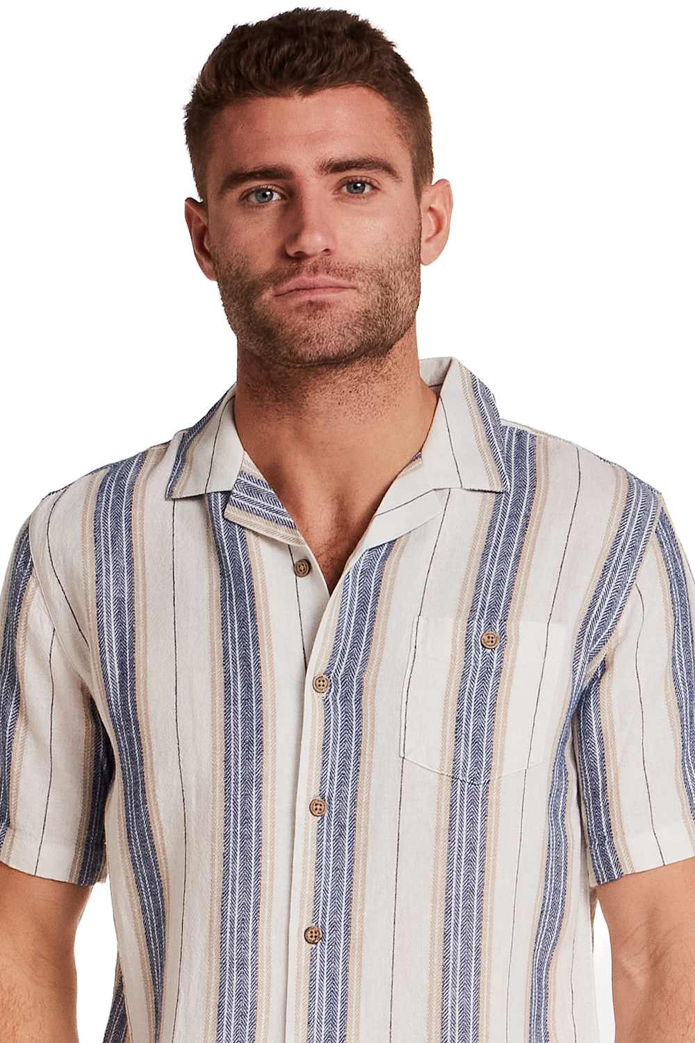 Weatherproof Vintage Linen Camp Shirt for Men in Blue Stripe | S2622125GK-BLUESTRIPE - Image 4