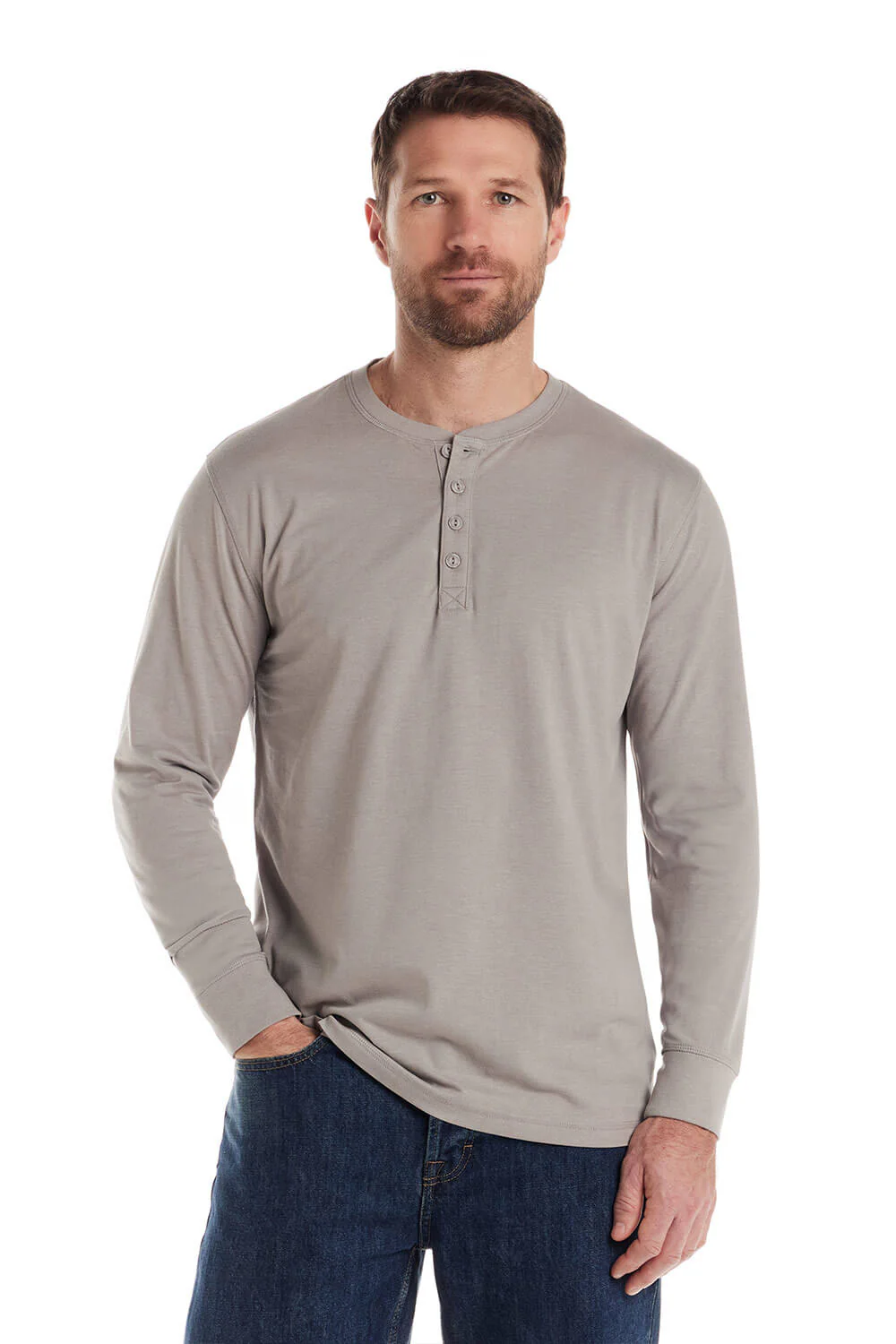 Weatherproof Vintage Long Sleeve Jersey Henley Shirt for Men in Heather Grey | F253610GK-ULTGRYHEATH - Image 2