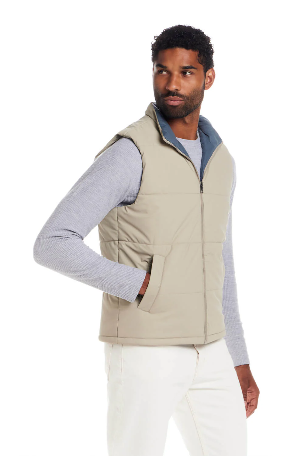 Weatherproof Vintage Matte Coasted Shell Puffer Vest for Men in Abbey Stone | F2570661GK-ABBEYSTONE - Image 3