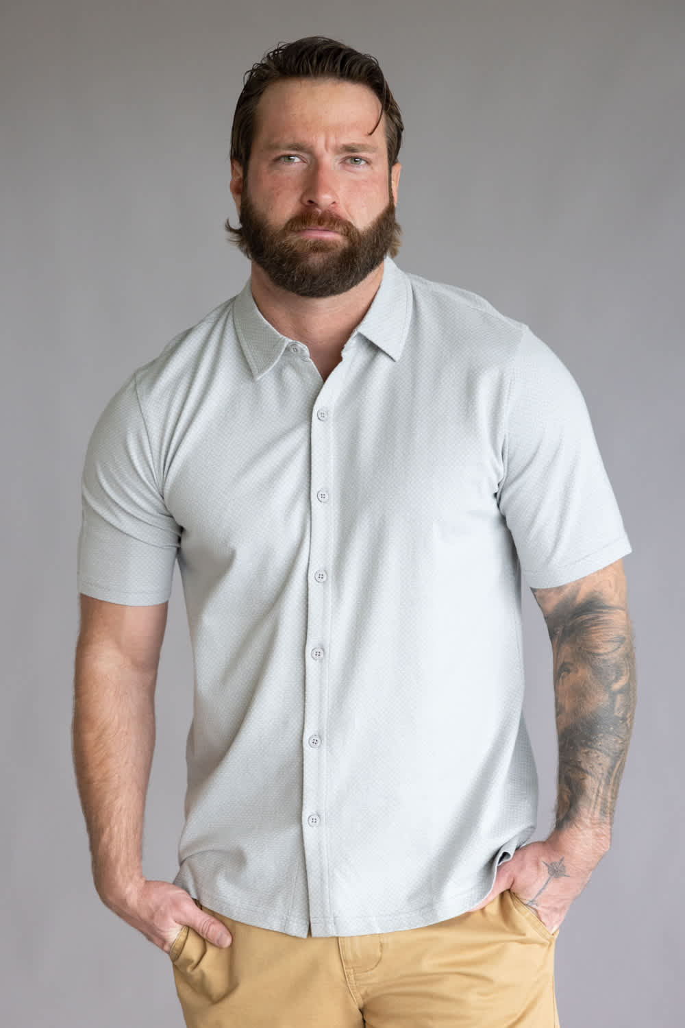 Weatherproof Vintage Neat Coat Knit Button Up Shirt for Men in Grey | S2631579GK-BELGIUM BLOCK - Image 4
