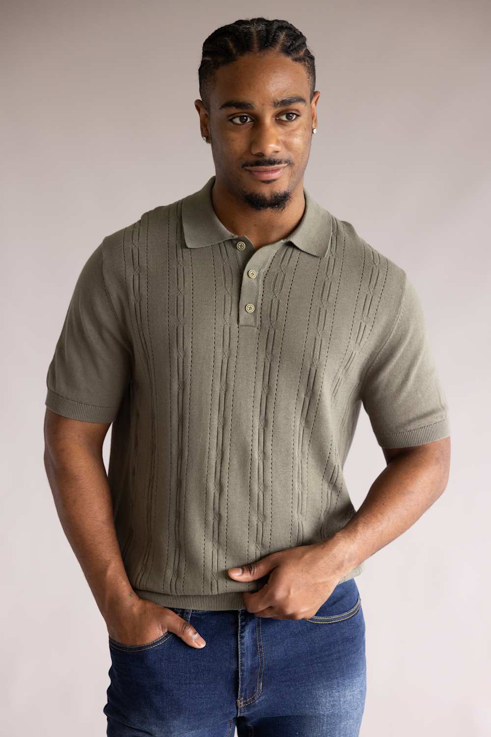 Weatherproof Vintage Pointelle Sweater Polo for Men in Grape Leaf | S2640671GK-GRAPELEAF - Image 3