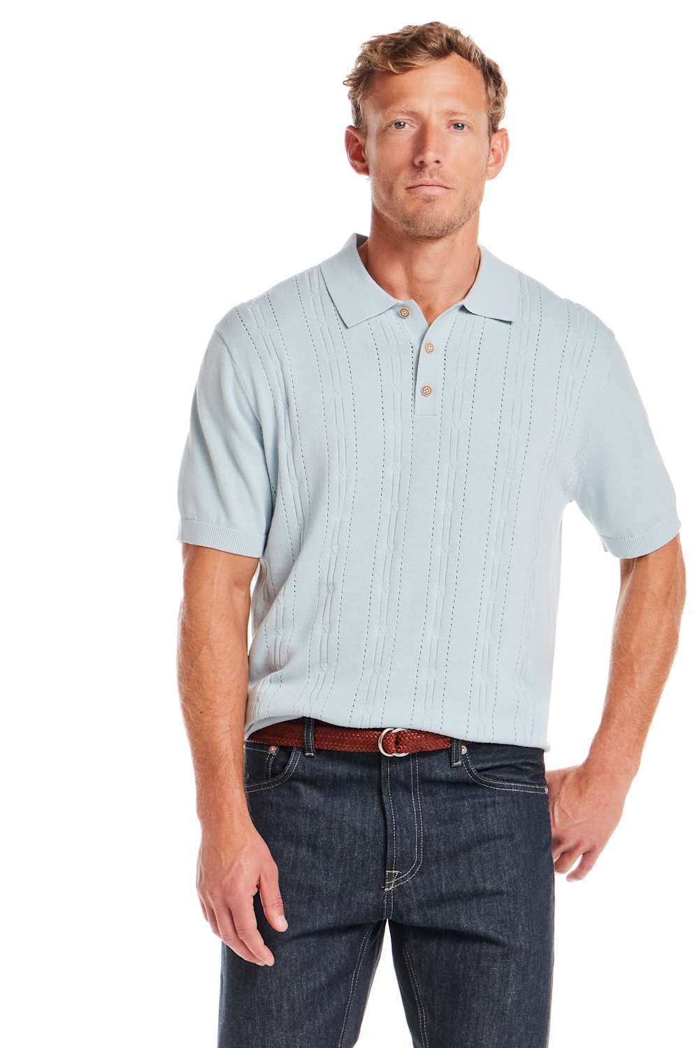 Weatherproof Vintage Pointelle Sweater Polo for Men in Light Blue | S2640671GK-SPRINGSKY - Image 3