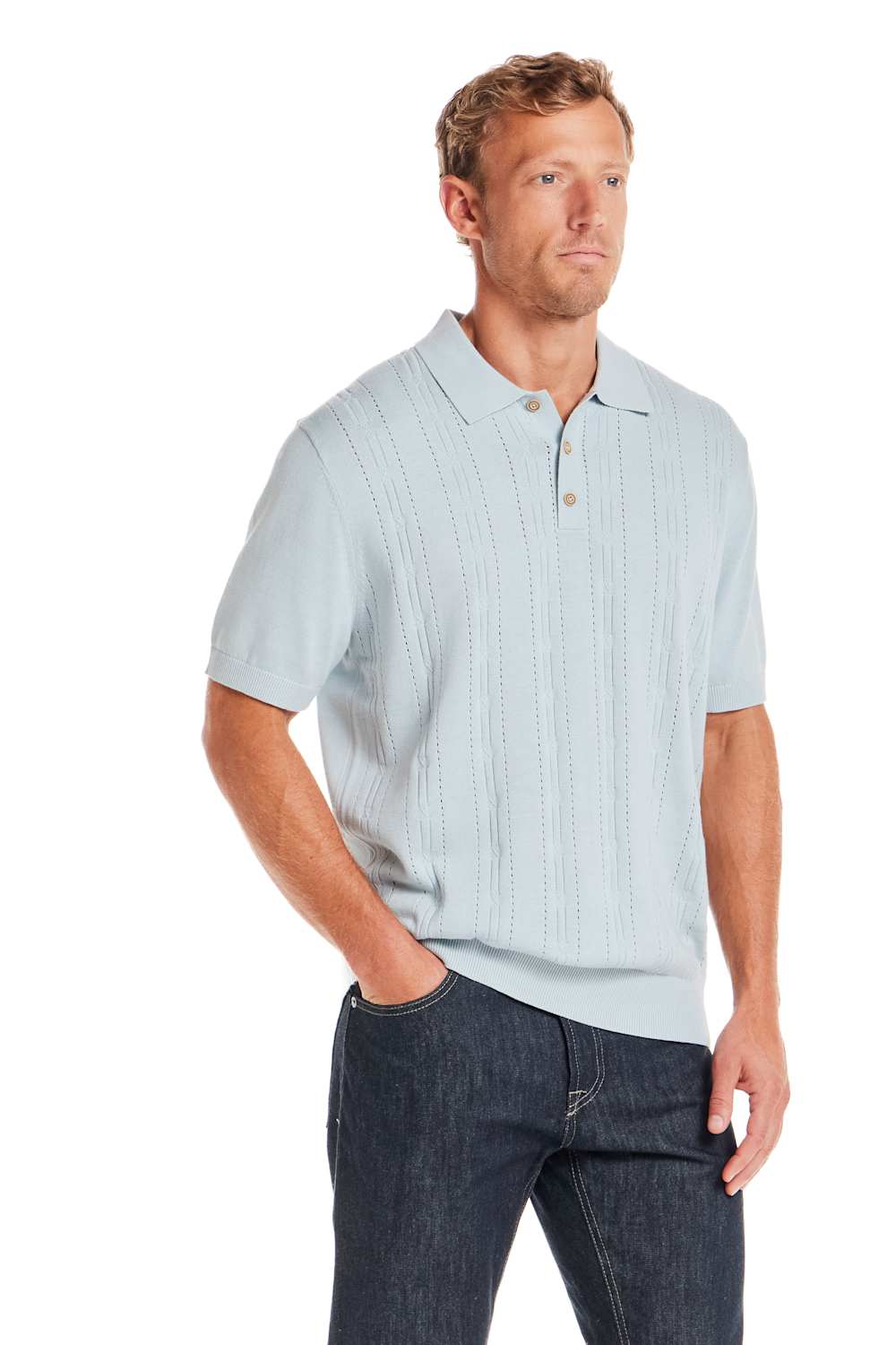 Weatherproof Vintage Pointelle Sweater Polo for Men in Light Blue | S2640671GK-SPRINGSKY - Image 4