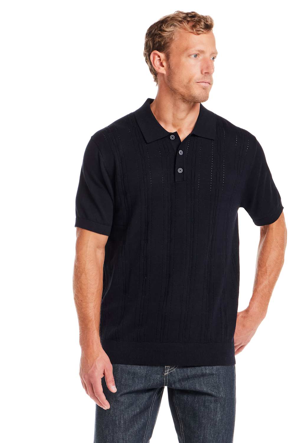 Weatherproof Vintage Pointelle Sweater Polo for Men in Navy | S2640671GK-NAVY - Image 3