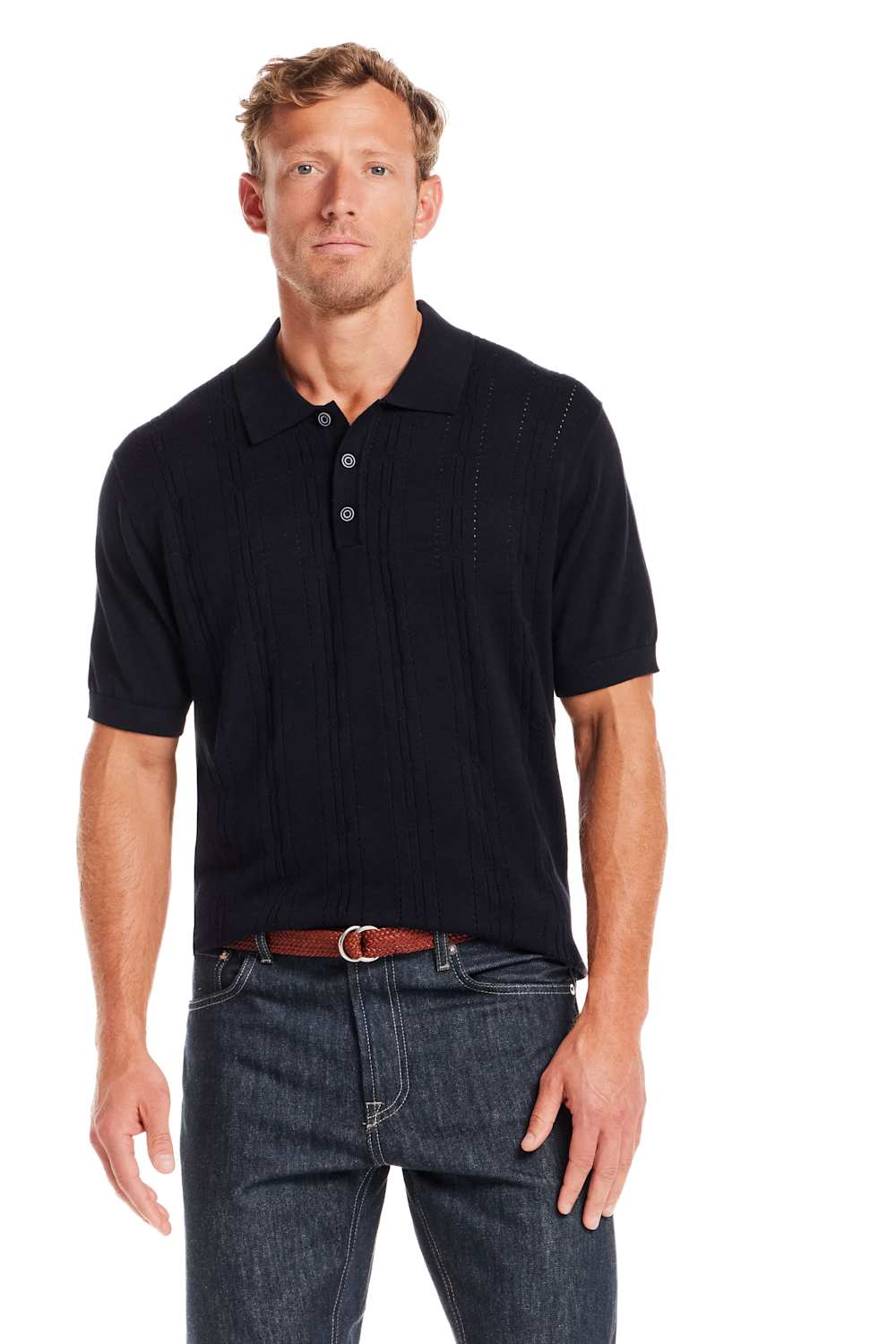 Weatherproof Vintage Pointelle Sweater Polo for Men in Navy | S2640671GK-NAVY - Image 4