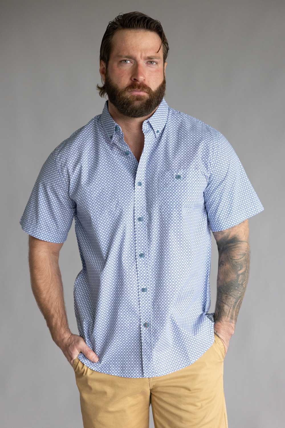 Weatherproof Vintage Poplin Button Up Shirt for Men in Bijou Blue | S2684244GK-BIJOUBLUE - Image 3