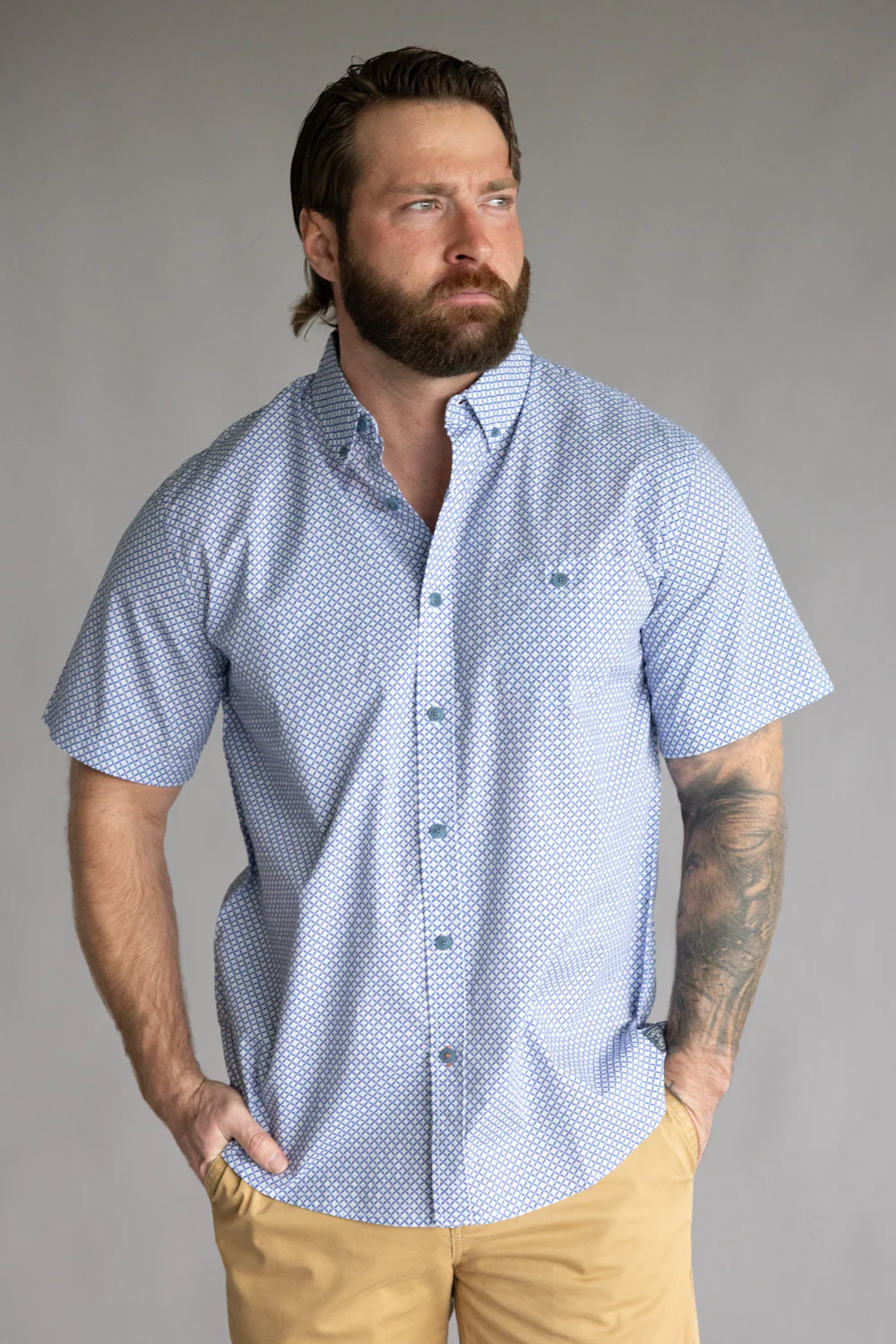 Weatherproof Vintage Poplin Print Button Up Shirt for Men - Image 2