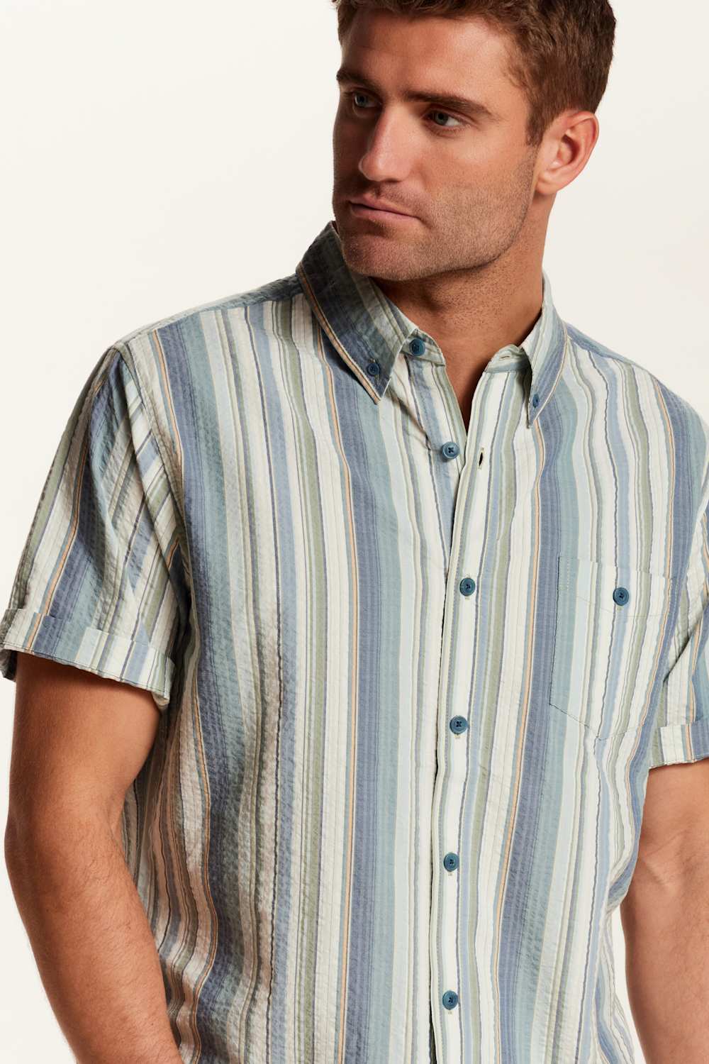 Weatherproof Vintage Seersucker Stripe Button Down Shirt for Men in Green Slate | S2684663GK-GREENSLATE - Image 2