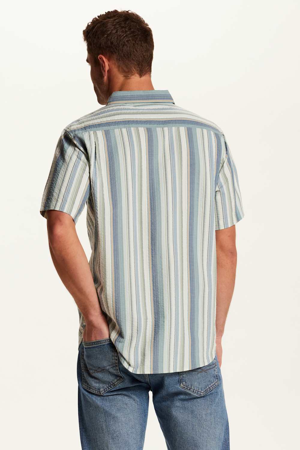 Weatherproof Vintage Seersucker Stripe Button Down Shirt for Men in Green Slate | S2684663GK-GREENSLATE - Image 5