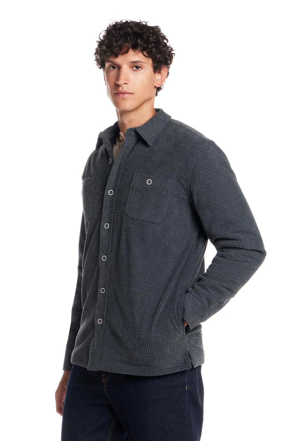 Weatherproof Vintage Sherpa Lined Grid Shirt Jacket for Men in Slate | F2588147GK-SLATE - Image 5
