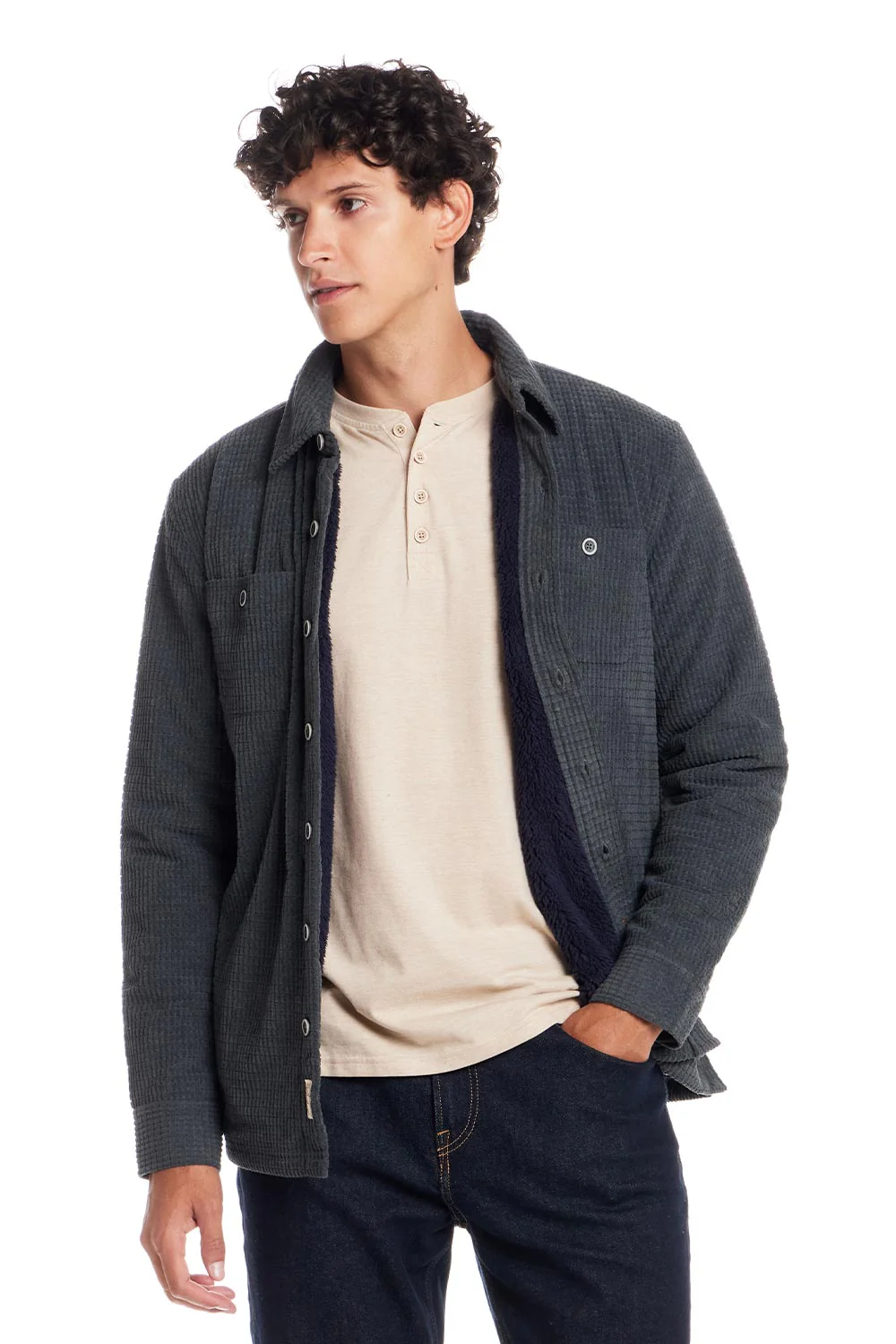 Weatherproof Vintage Sherpa Lined Grid Shirt Jacket for Men in Slate | F2588147GK-SLATE - Image 6