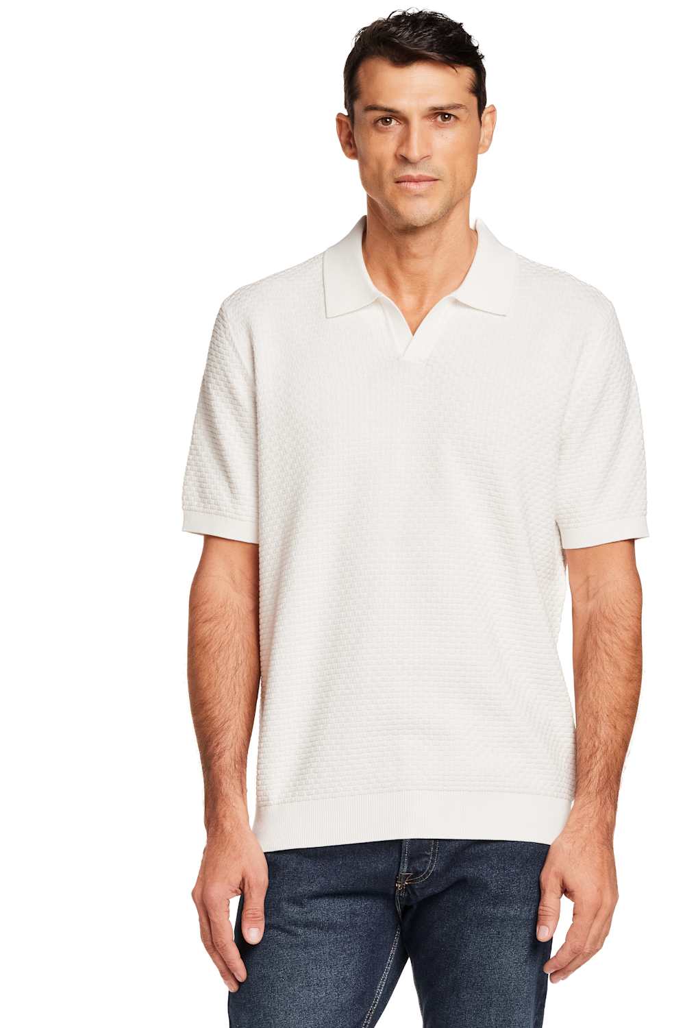 Weatherproof Vintage Stonewash Knit Johnny Collar Polo Shirt for Men in Ecru | S2640816GK-ECRU - Image 3