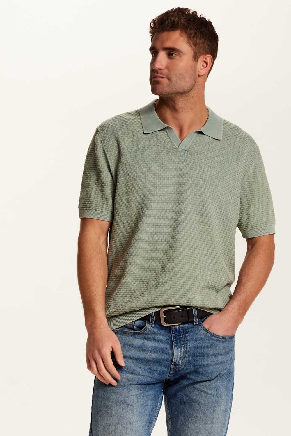 Weatherproof Vintage Stonewash Knit Johnny Collar Polo Shirt for Men in Sage Green | S2640816GK-SPRINGSKY - Image 5
