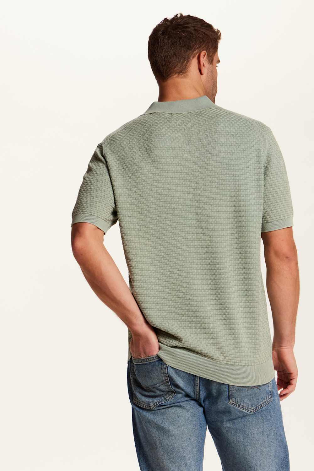 Weatherproof Vintage Stonewash Knit Johnny Collar Polo Shirt for Men in Sage Green | S2640816GK-SPRINGSKY - Image 6